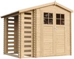 Abri de jardin en bois avec bûcher et plancher traité 4,47 m² portes doubles et fenêtres - Sans Sol, Portes de Meilleure Qualité – image 1