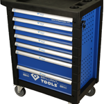 Chariot d’atelier 7 tiroirs avec 207 outils charge totale 400 kg verrouillage central roues avec freins