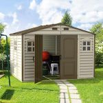 Abri de jardin en vinyle 10 x 8 avec 3 fenêtres kit de fondation métal 324,8 x 247 x 233,2 cm
