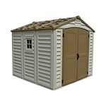 Abri de jardin en vinyle 10 x 8 avec 3 fenêtres kit de fondation métal 324,8 x 247 x 233,2 cm