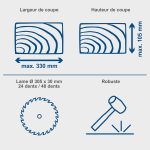 Scie à onglet radiale 2000 W lame 305 mm coupe 330x105 mm double inclinaison table -45/+45 laser – image 3