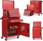 Servante d’atelier métal 5 tiroirs 2 étagères verrouillable - Rouge+noir – image 2