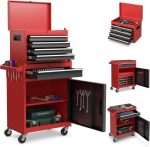 Servante d’atelier 6 tiroirs avec coffre amovible et armoire de rangement - Rouge - Plus Haute – image 5