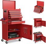 Servante d’atelier 6 tiroirs avec coffre amovible et armoire de rangement - Rouge - Plus Haute – image 4