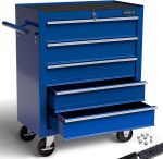 Servante d’atelier 5 tiroirs verrouillage centralisé avec roues et tapis antidérapants - Rouge – image 1
