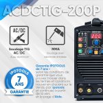 Poste à souder TIG AC/DC 200 A 230 V avec fonction impulsion et mode MMA – image 5
