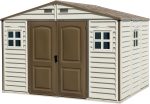 Abri de jardin en vinyle 10 x 8 avec 3 fenêtres kit de fondation métal 324,8 x 247 x 233,2 cm - beige & marron – image 1