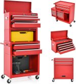 Servante d’atelier métal 5 tiroirs avec coffre amovible - Hauteur 132cm, Rouge – image 1