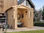 Abri de jardin en bois avec bûcher et plancher traité 4,47 m² portes doubles et fenêtres