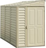 Abri de jardin adossable en vinyle 4 x 8 kit fondation métal porte réversible - Ivoire – image 1