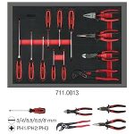 Servante d’atelier 7 tiroirs avec 215 outils acier allié verrouillage central roues Ø125 mm