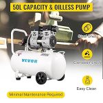 Compresseur d’air sans huile 50 L 750 W 230 V 8 bar 2 manomètres débit 170 L/min 1450 tr/min sur roues