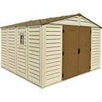 Abri de jardin en vinyle 10 x 8 avec 3 fenêtres kit de fondation métal 324,8 x 247 x 233,2 cm