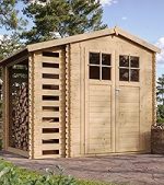 Abri de jardin en bois avec range bûches 206 x 272 x 218 cm