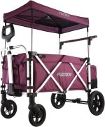 Chariot de jardin pliable 75 kg avec toit et frein - Pourpre – image 1