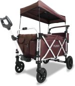 Chariot de jardin pliable 75 kg avec toit et frein - Marron – image 1