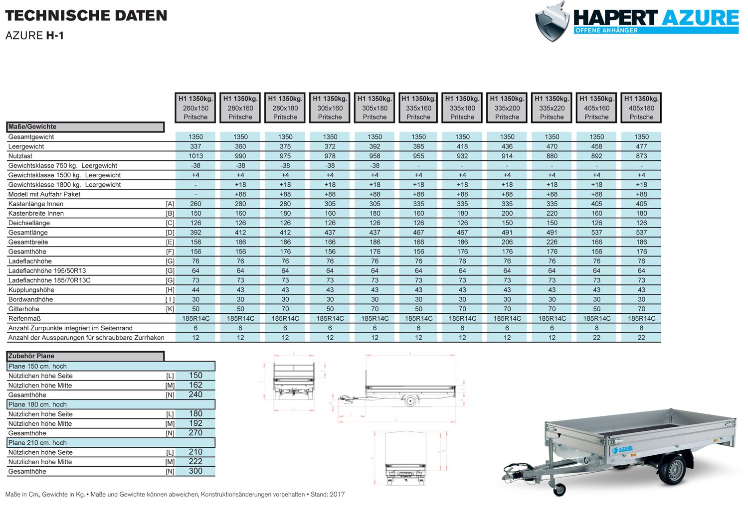 Remorque plateau Hapert Azure H-1 2800 x 1800 1500 kg à châssis bas