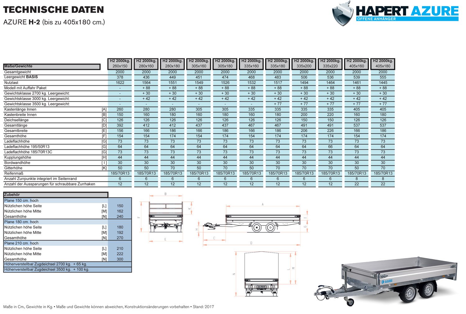 Remorque plateau Hapert Azure H-2 2700 3350 x 1800 châssis bas