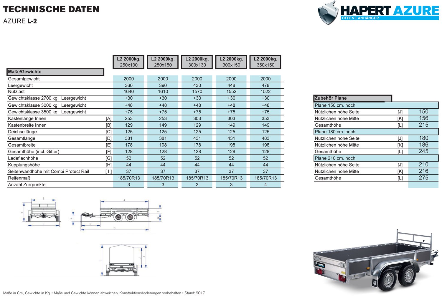 Remorque utilitaire Hapert Azure L-2 2700 avec ridelles Multiplex