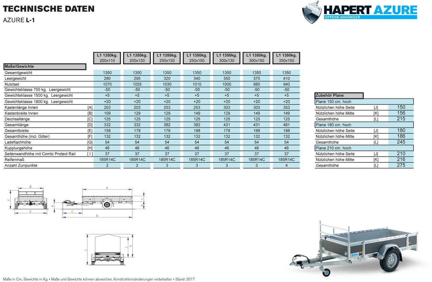 Remorque utilitaire Hapert Azure L-1 1500 kg à ridelles multiplex